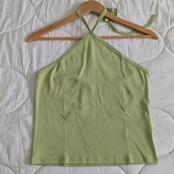 Madewell Rib Halter Tank Top Women's Size XL Honey Dew Cropped Supima Cotton NWT - Picture 3 of 14